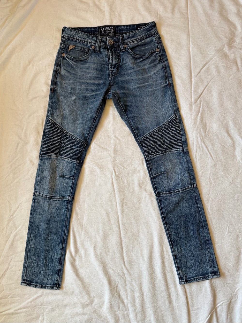 Salvage Men’s Dark Blue Ribbed Havoc Knee Skinny Jeans